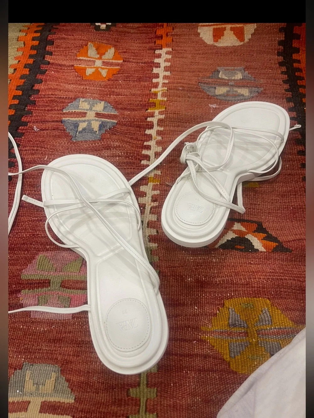 Zara White Strappy Lace-Up Flat Sandals - Picture 6 of 7